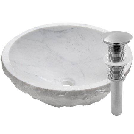 Natural Carrera Marble Stone Vessel Sink With Brushed Nickel Drain And Sealer